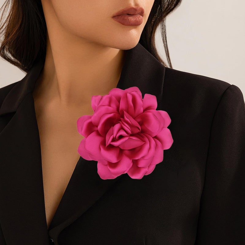 Decixde Satin Fabric Rose Flower Brooches - Handmade Floral Accessory for Wedding Party Dance Banquet Ceremony - Size: 4.72in - Image 4